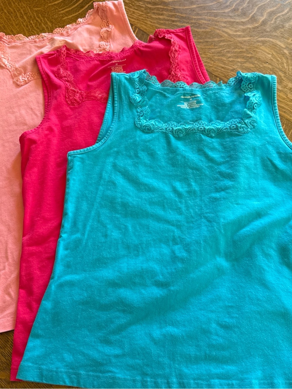 Christopher & Banks Girls' Lace-Trim Tank Tops - Teal, Hot Pink, Light Pink